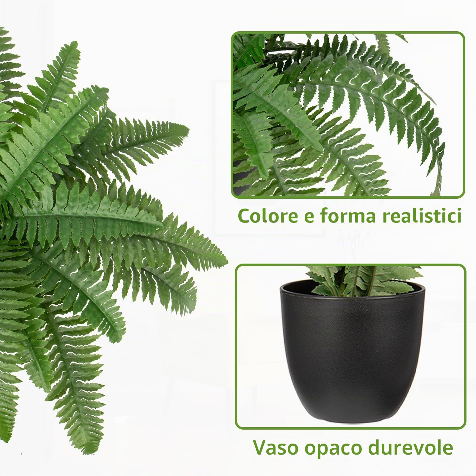 Hollyone 19.7 pollici Boston Felce Pianta Artificiale Vaso di Felce False In Vaso Per Interni ed Esterni Felci Boston Sintetici Decorazione Casa Giardino