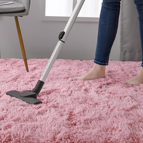 Miniatura 6 de DweIke Alfombra mullida y peluda, alfombra de felpa rosa para sala de estar y dormitorio, alfombras suaves para habitación de niños y niñas,