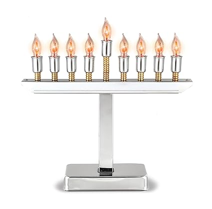Aviv Judaica 1010 Highly Polished Chrome Plated Electric Menorah with Gold Accents Includes a Set of Flickering Bulbs