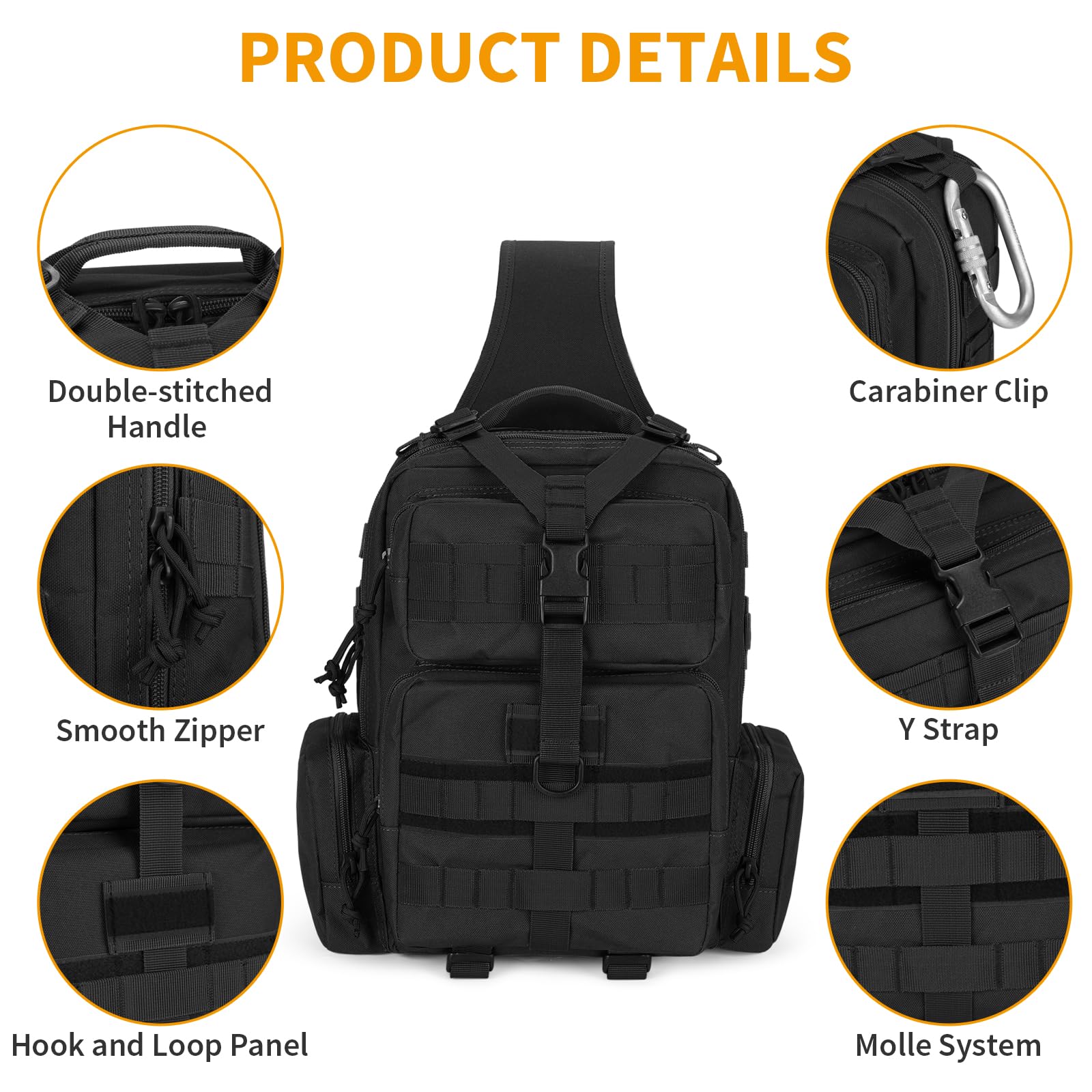 G-raphy Zaino Monospalla Uomo Militare Casuale Marsupio Sportivi Borsa a Tracolla Marsupio Uomo Sportivo Borsetta Monospalla Militare per Campeggio Escursionismo Ciclismo Viaggio Trekking (Nero)
