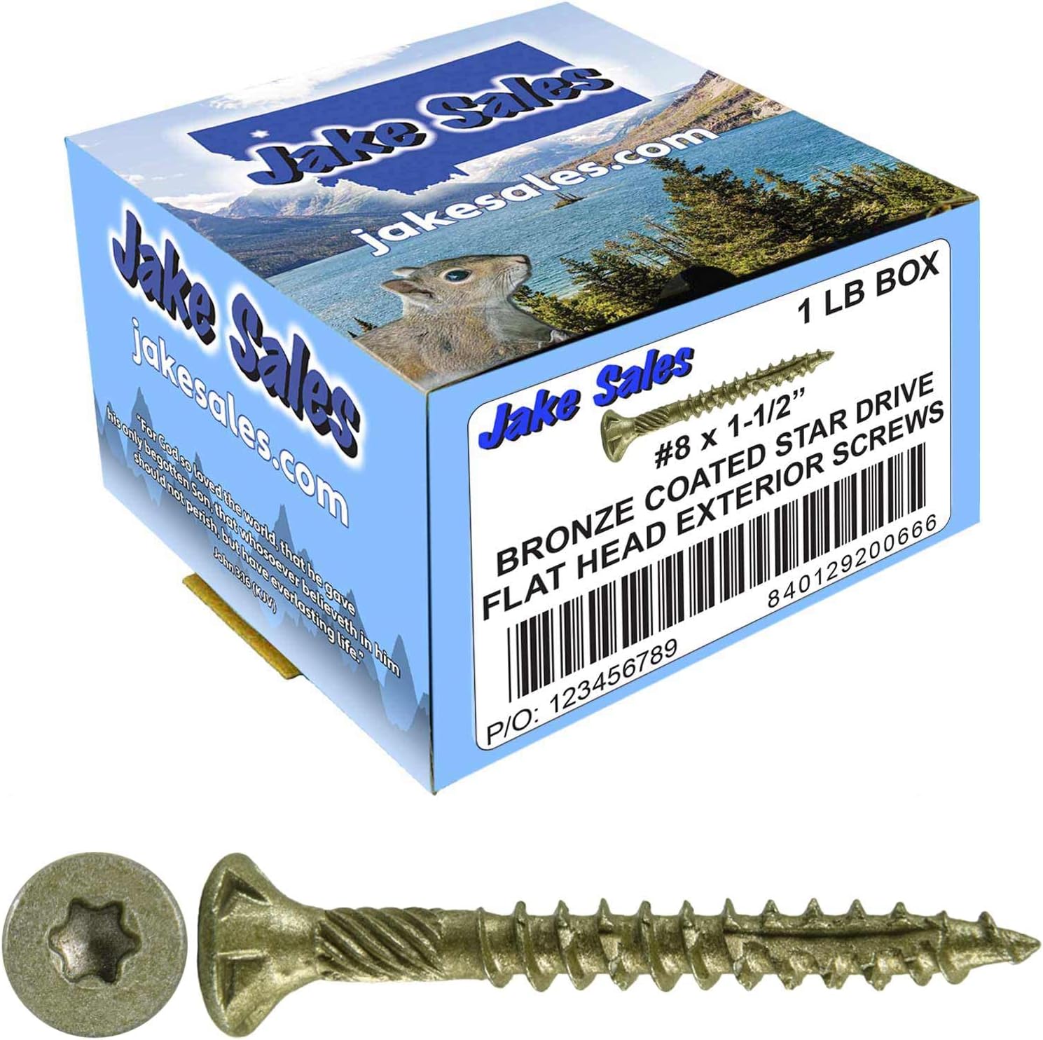Jake Sales #8 x 1-1/2" Bronze Star Exterior Coated Wood Screw Torx/Star Drive Head - Multipurpose Exterior Coated Torx/Star Drive Wood Screws - (1 Pound - 196 Approx. Screw Count)