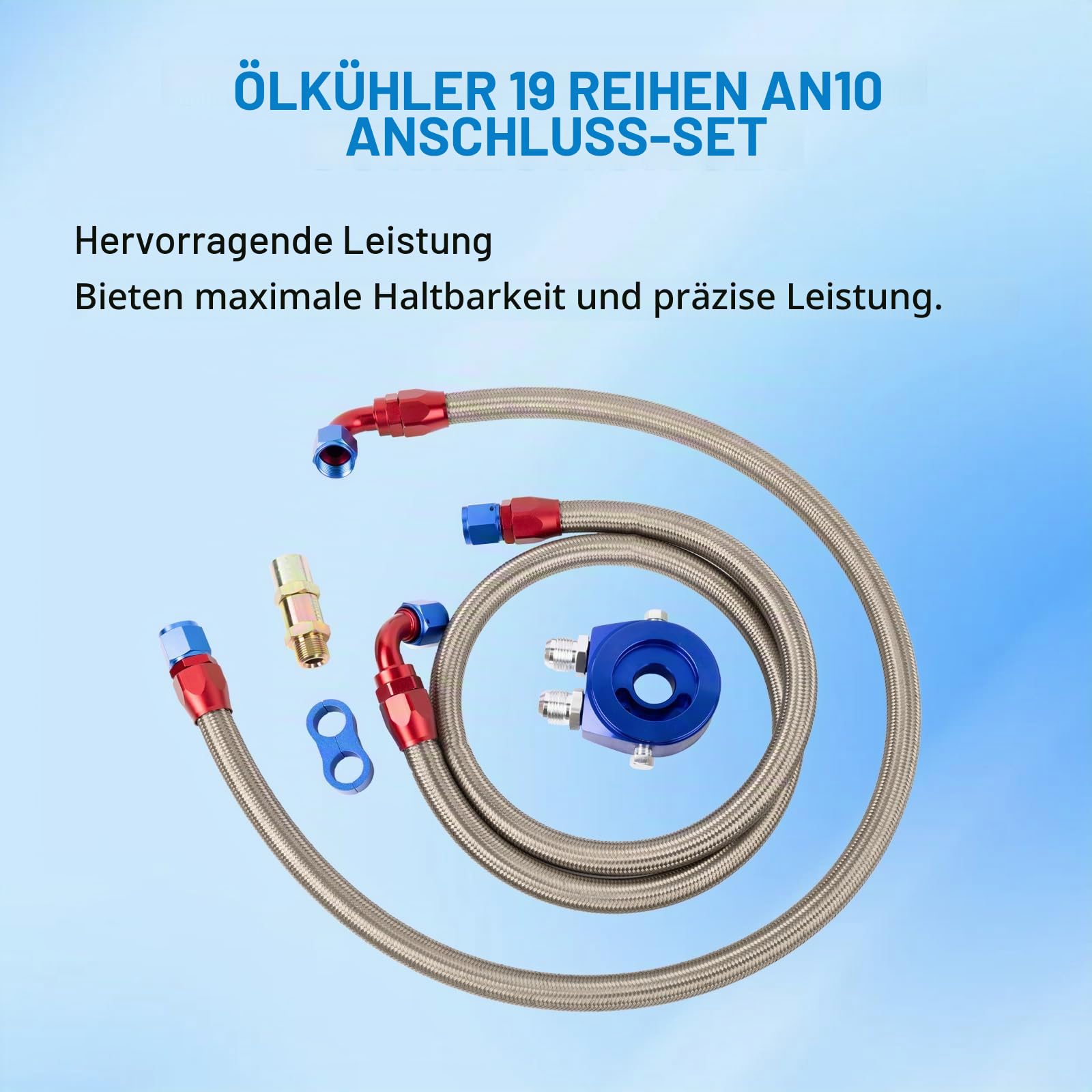 Ölkühler 19 Reihen AN10 Anschluss Set Zusatz Kühlung Extern Oil Cooler Universal Motorkühlung Wasserkühler Ölkühlerkühler Motorölkühler Motorgetriebe Ölkühler mit 2 Ölschlauch Motorkühler