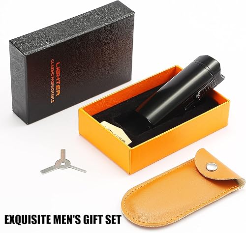 Miniatura 6 de Juego de encendedor de antorcha y función de soporte, recargable y ajustable, a prueba de viento, triple llama de chorro butano con herramientas de