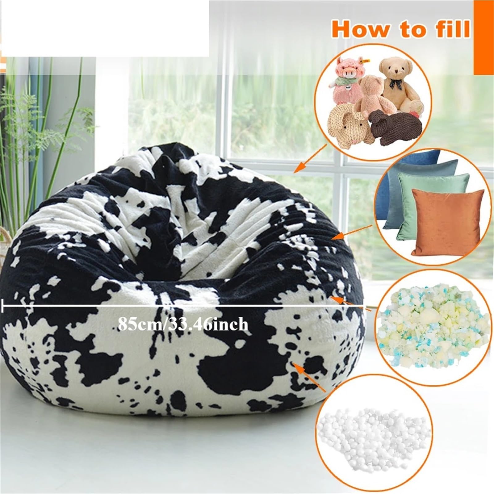 Housse Pouf Housse de Pouf en Fausse Fourrure D85 cm, sans Rembourrage à l'intérieur(85cm-02)