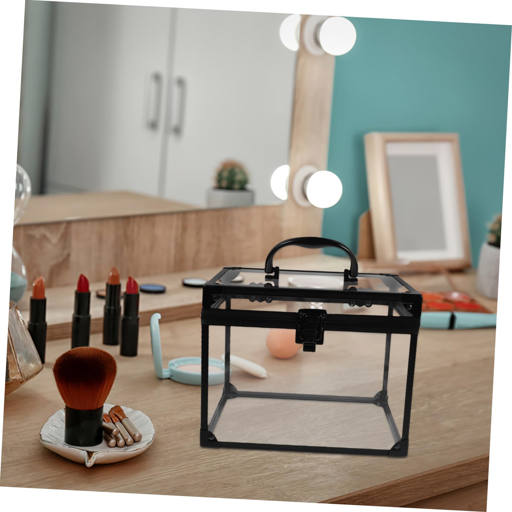 Caja Transparente de Maquillaje Grande con Cerradura y Llaves