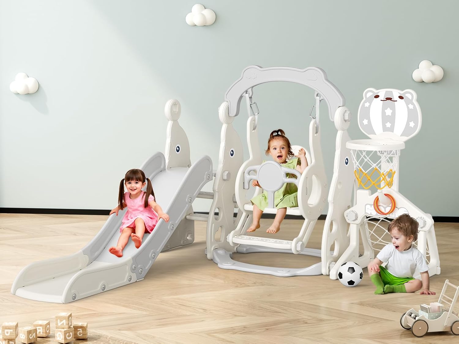 Toddler Slide, 6 in 1 Toddler Playset - Upgrade with Kids Slide, Swing, Soccer and Ring Toss for Age 1-3, Indoor and Outdoor Playground (incomplete)