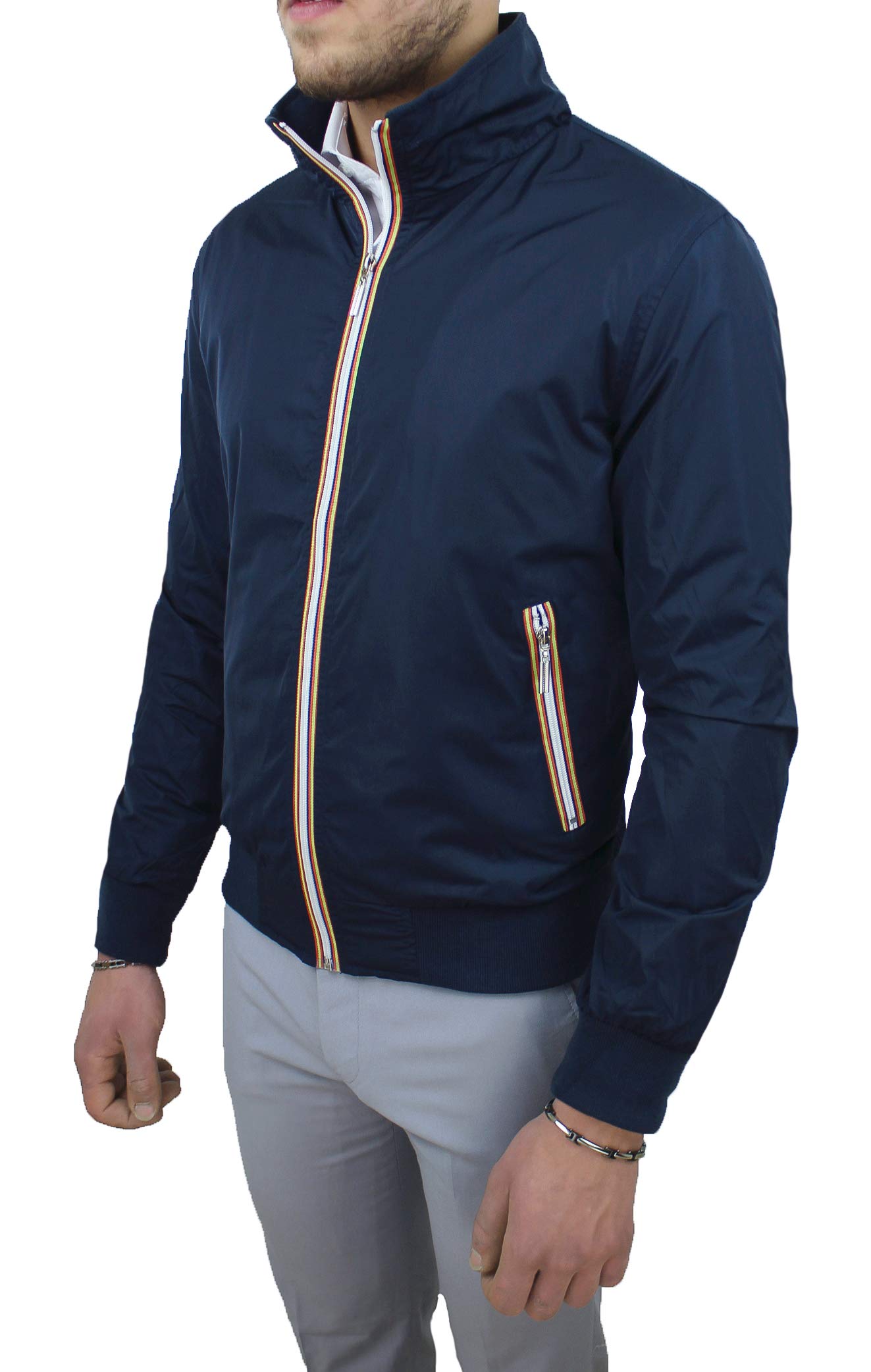 Evoga Giubbotto Giacca Uomo Codice Articolo 392115 Primavera Estate Slim Fit Tecnico Impermeabile Cerniera Manica Lunga Tasche Laterali con Zip Foderato Interno