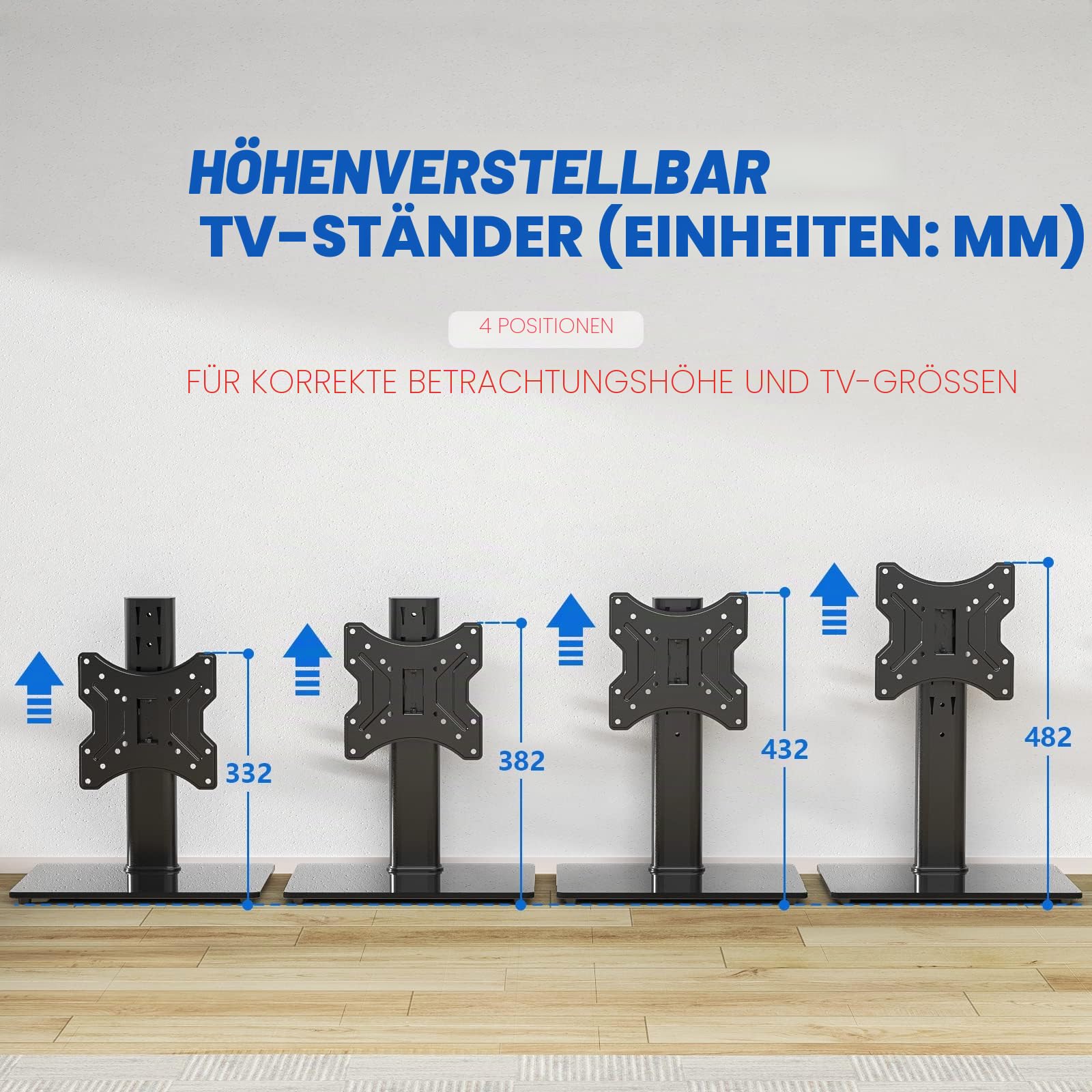 RFIVER Universal TV Standfuss TV Ständer Höhenverstellbar für 23-43 Zoll LCD LED OLED Plasma Flach & Curved Fernseher bis zu 30 KG TV Fuß Fernsehfuss Schwenkbar Max. VESA 200x200