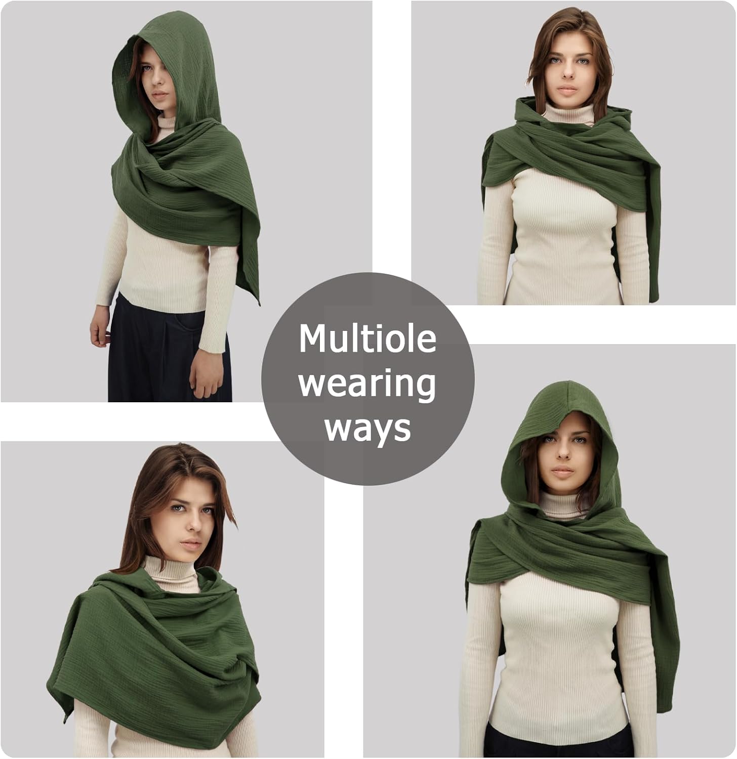 Women Men Fashion Shawl Scarf Cape | Multifunctional Hooded Cowl | Medieval Linen Cotton Cowl Hood |Vintage Goth Costume - Image 4