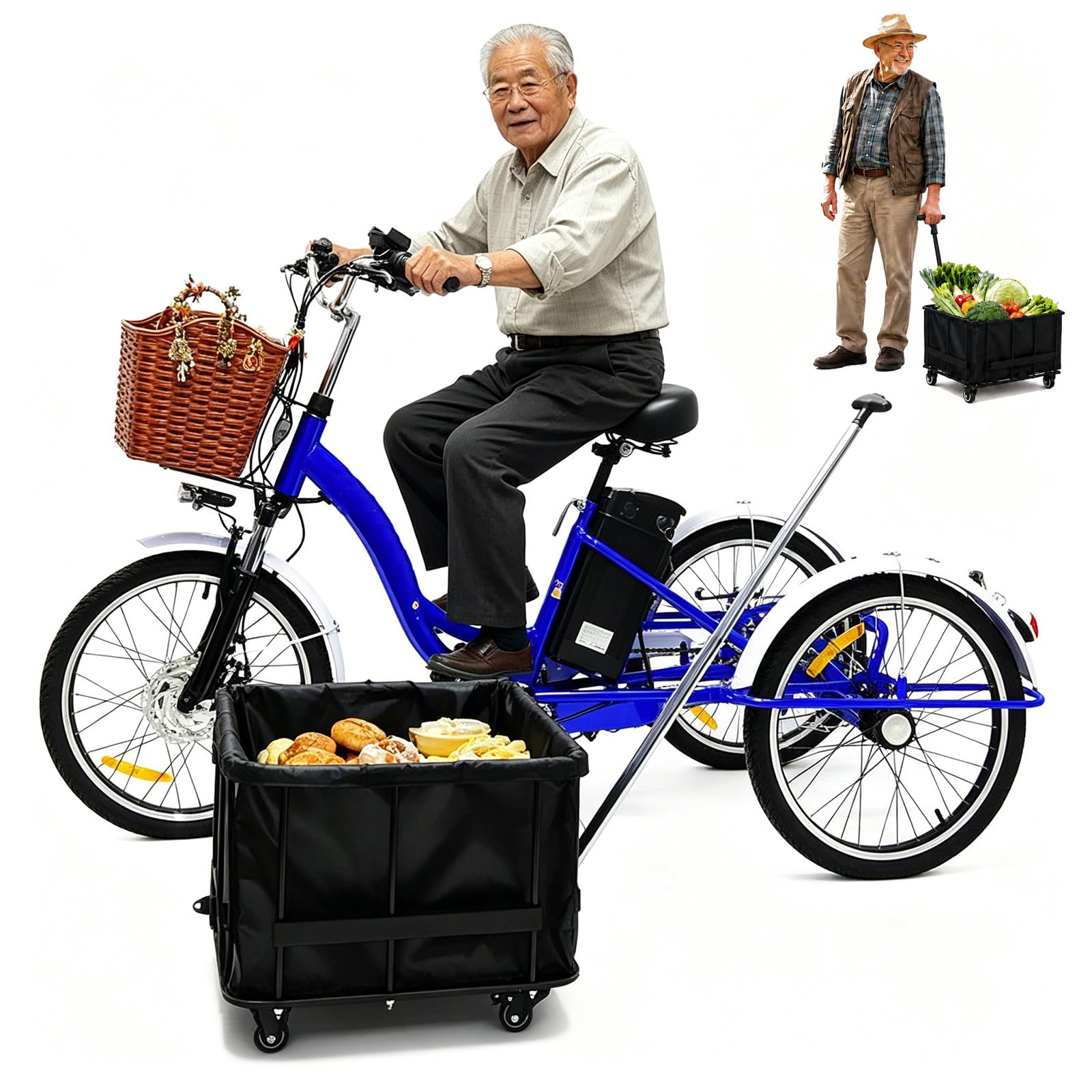 GCLCPAEN 20-Inch Tricycle,Electric Adult Pedal Tricycle,Detachable Basket,3 Riding Modes,With Headlights,Brake Sensitivity,150kg Load Capacity,For Elderly,Aldult