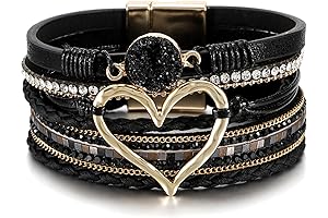 Leopard Bracelet for Women, Bohemian Leather Wrap Bracelet with Crystals