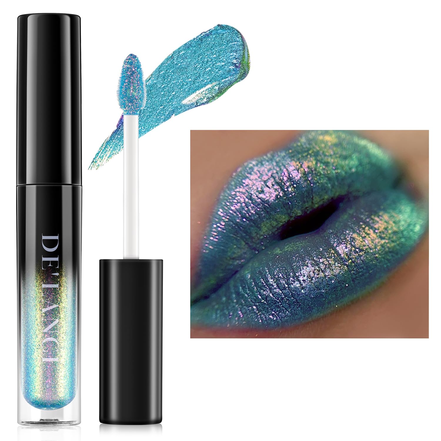 Chameleon Lip Gloss Liquid Blue Green Pimk,Shimmer Metallic Colourful Lipstick for Women Girls Lips Makeup Gift,Hydrating Waterproof and Long Lasting Lip Stain Shiny,Talc-Free .#4