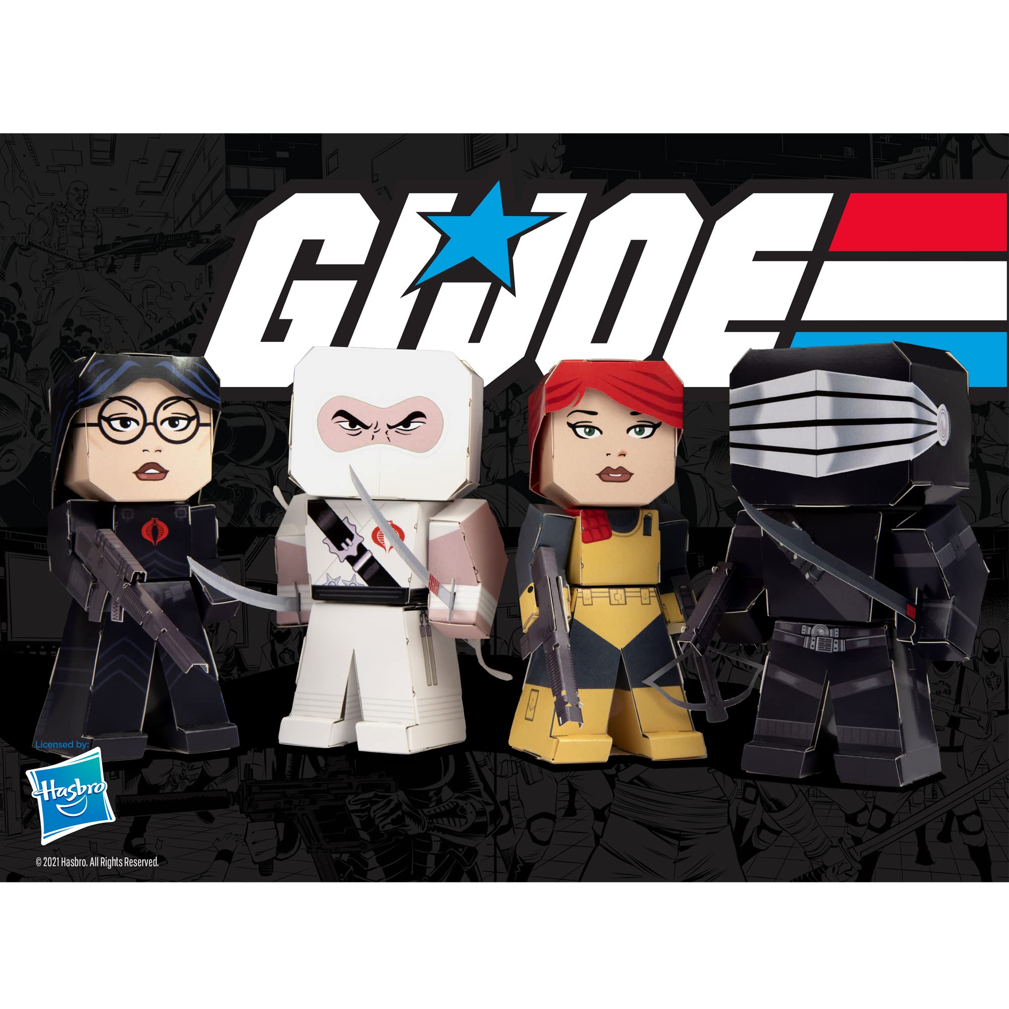 Cubles GI Joe Snake Eyes, Storm Shadow, Baroness, Scarlett (4 Pack) - Officially Licensed by Hasbro - Create a Fun Durable Paperboard Action Figure - Puzzle + Origami = STEM Craft