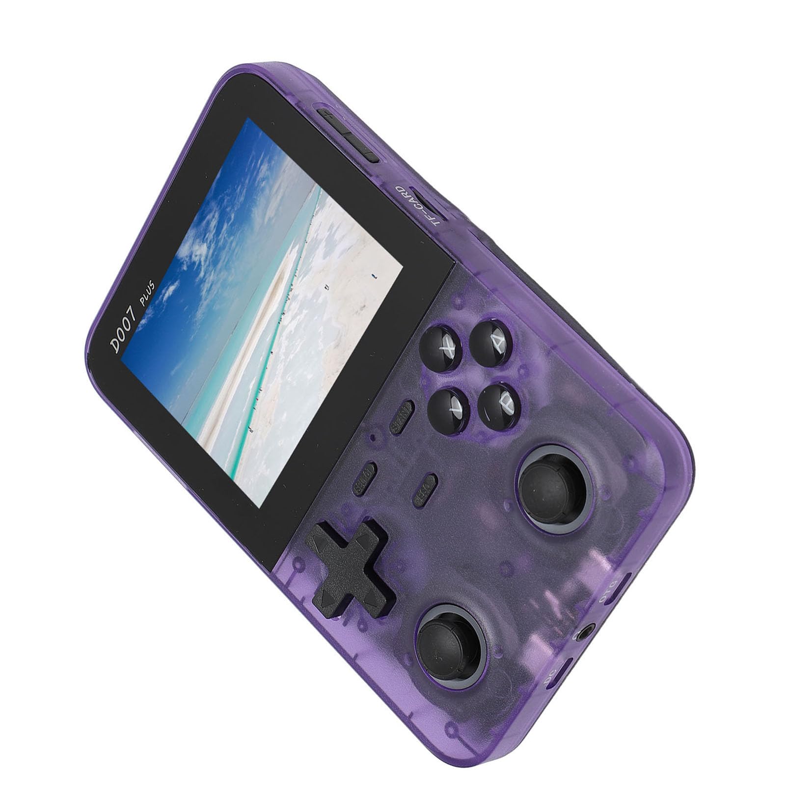 Generic Retro Handheld Console, 64 GB Mała Karta Pamięci Dual Joystick Handheld Console IPS Wyświetlacz do Podróży (Przezroczysty Fioletowy)