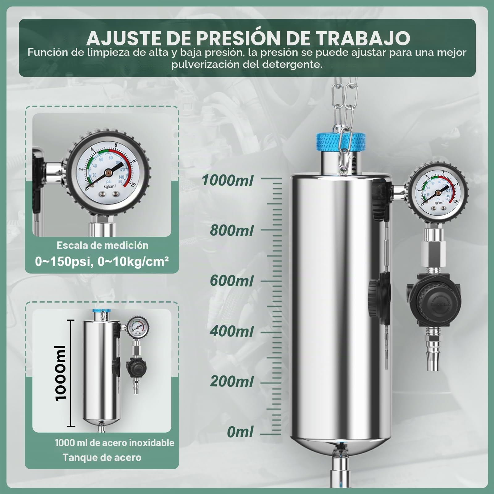 C80 Kit de herramientas limpiador de inyectores de combustible, Limpiadores de sistemas de inyección de combustible, 1000ML Kit de herramientas limpiador de inyectores de combustible de 150PSI