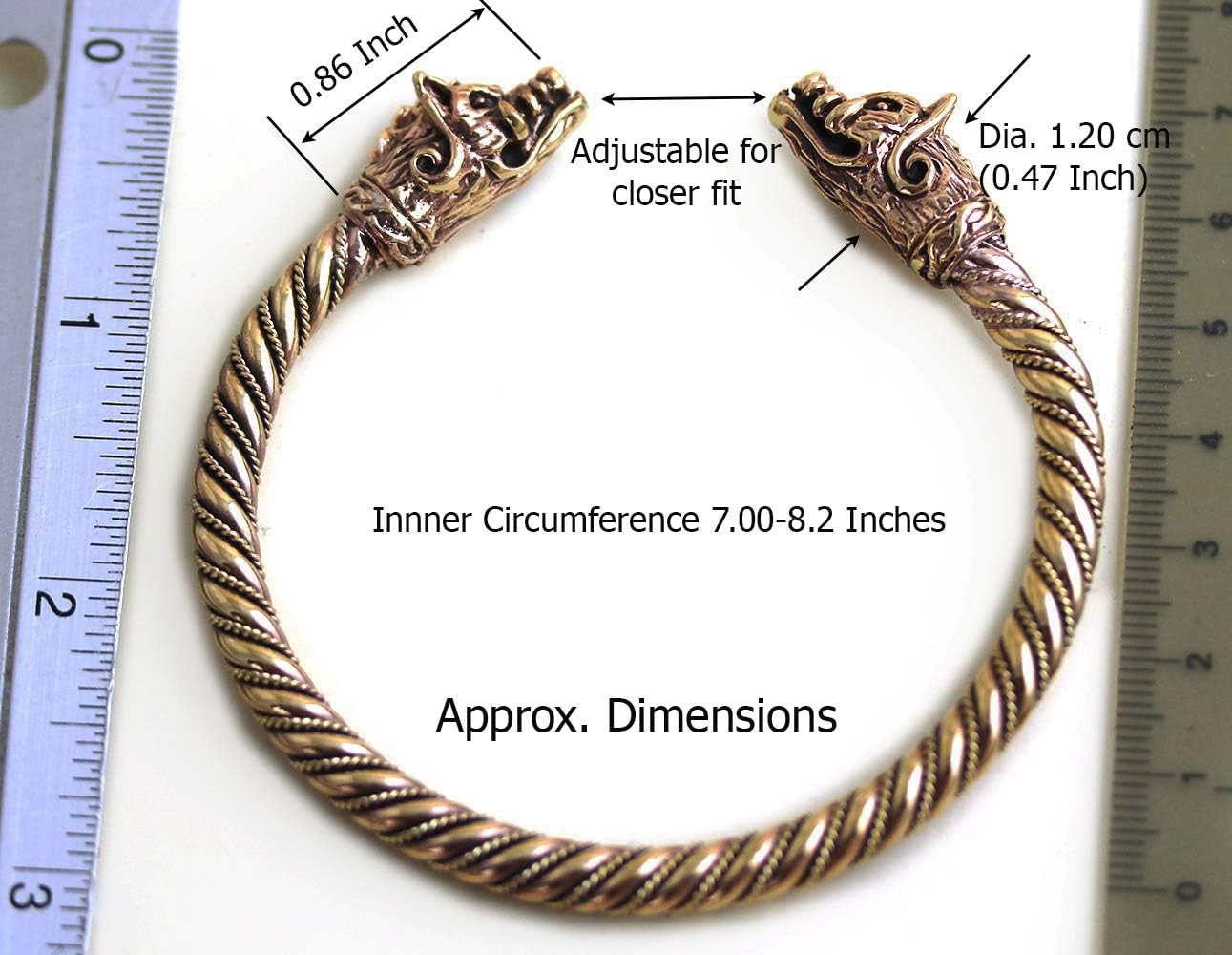 Bronze Norse Viking Boar Head Twisted Cable Bangle Cuff Bracelet Arm Ring Pagan Jewelry
