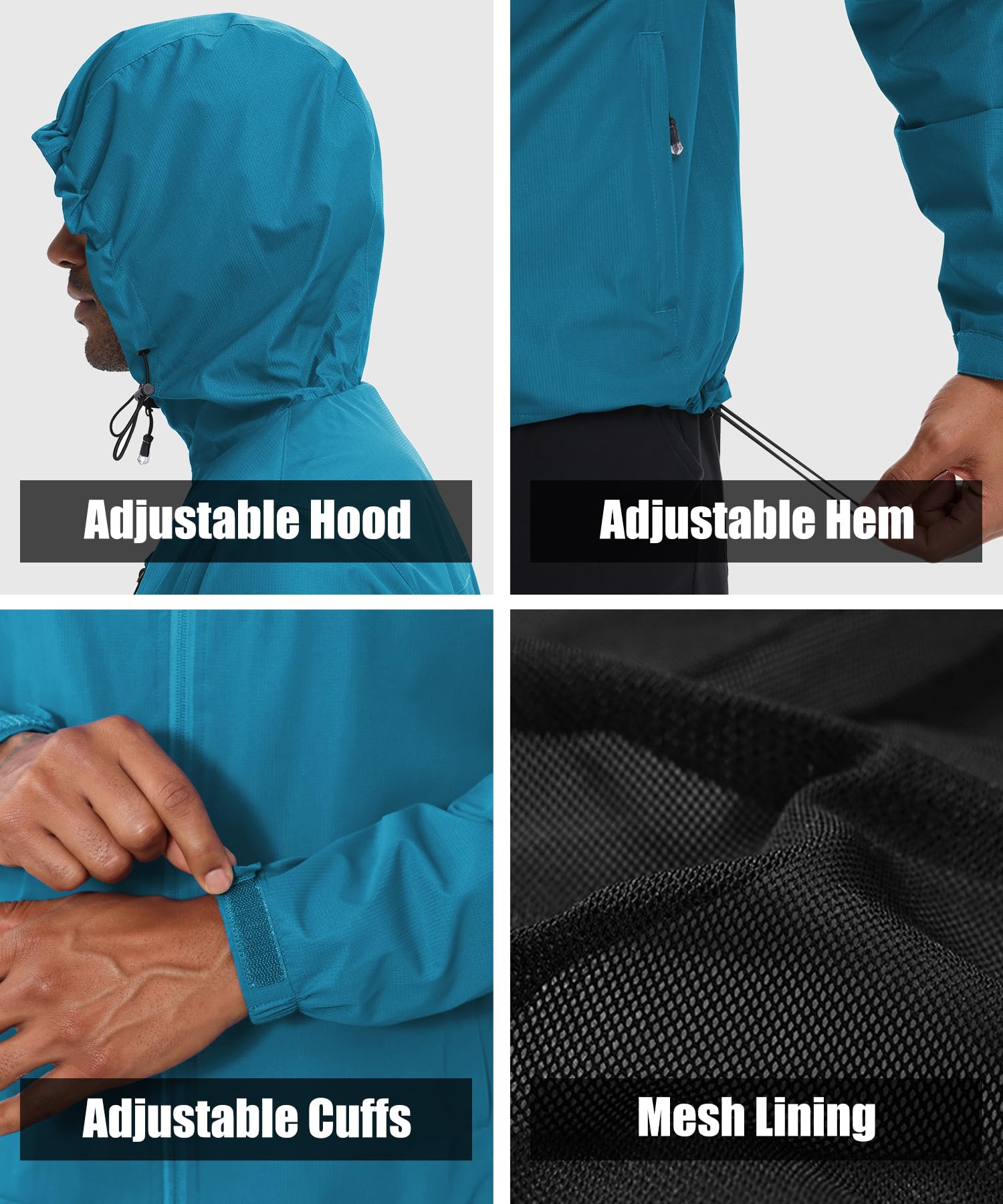 Huayuzh Giacca impermeabile da uomo, giacca impermeabile da uomo, leggera, pieghevole, antivento, softshell, escursionismo, campeggio