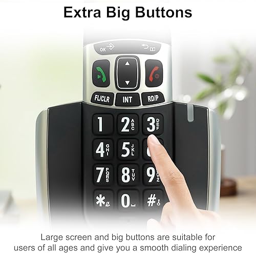 Miniatura 2 de Teléfono inalámbrico D1004 para el hogar, tecnología ECO, pantalla LCD ámbar de 1.6 pulgadas, identificación de llamadas, botones grandes, altavoz