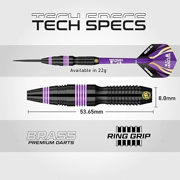 WINMAU MvG vs Wizard Steel Tip Darts Set 22g Brass Twin Set with Flights, Shafts & Wallet Dual Grip Styles for Practice & Play
