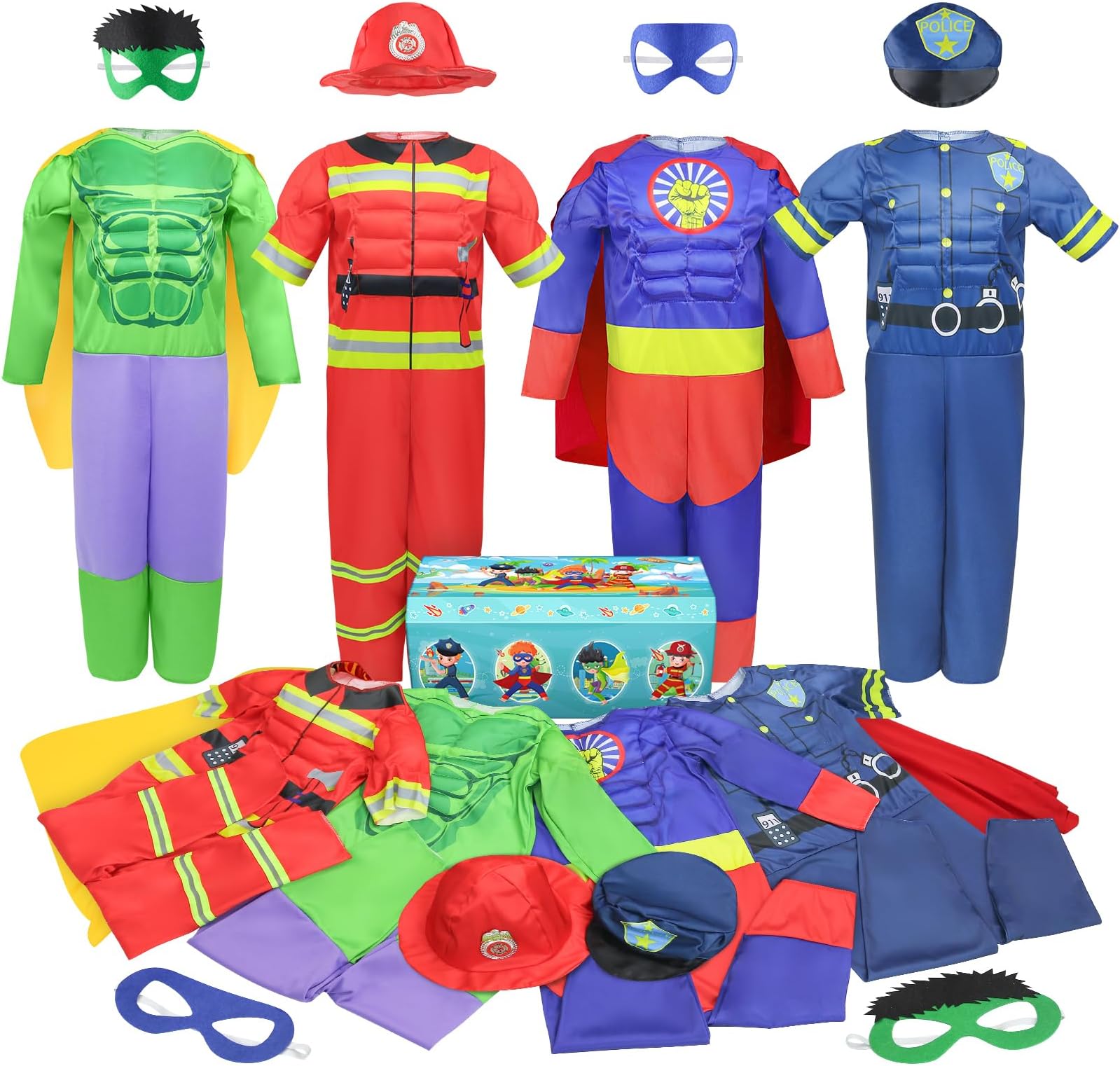 Boys Muscle Chest Dress up Costumes Trunk with Superhero Policeman Costume