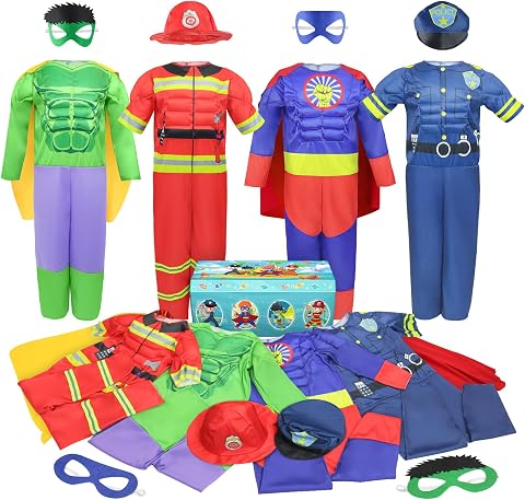 Boys Superhero and Police Costume Set in Trunk