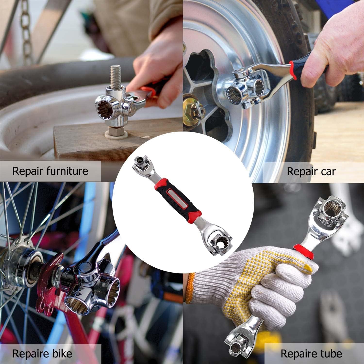 Orbica Tiger wrench 48 in 1 Swivel Head Multi Tool Spanne Tools Socket Works with Spline Bolts Multifunction PassTorx 360 Degree 6-Point Universal Furniture Car Repair, Hex end 3