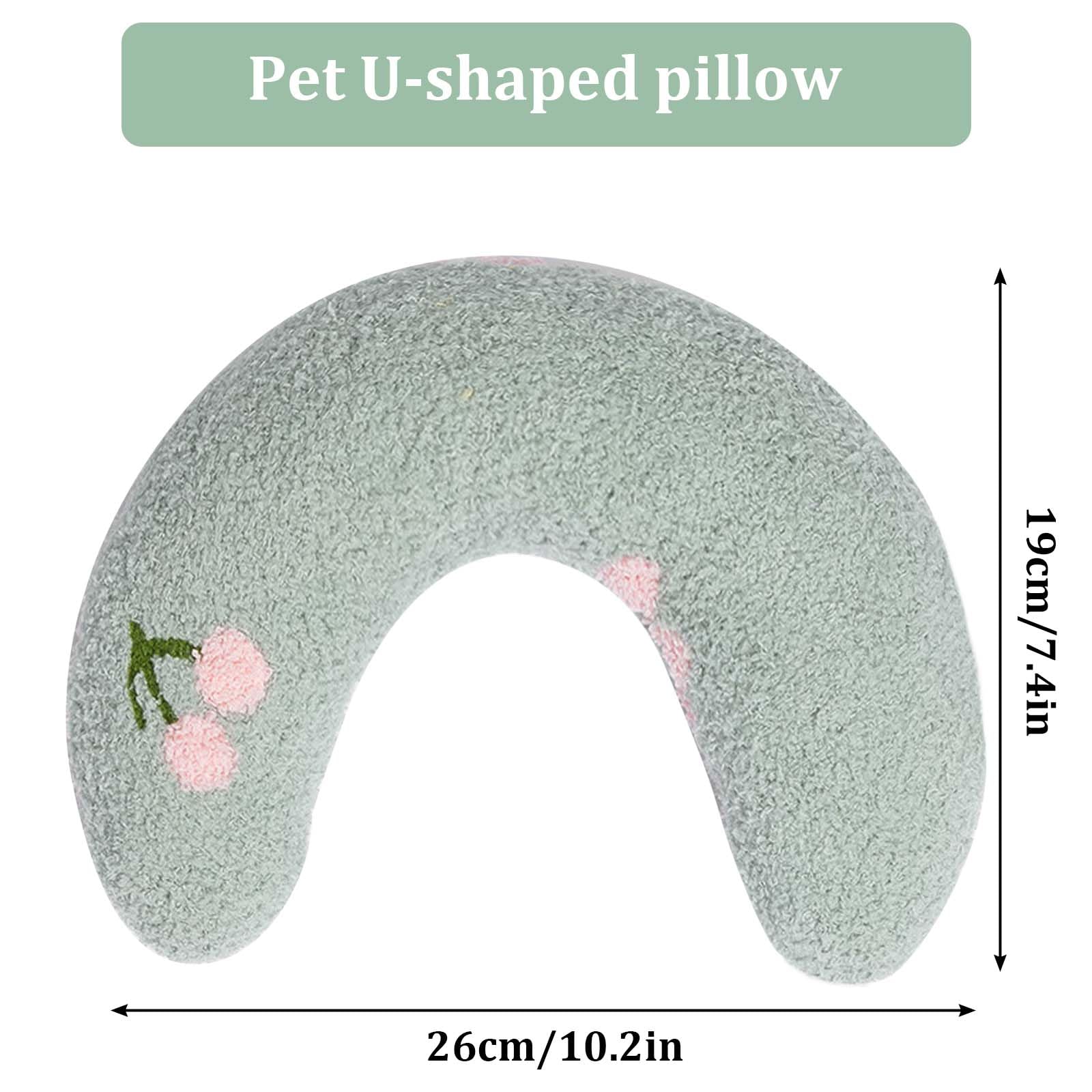 Oreiller pour Chiens Chats, 27x17x6cm Oreiller en Forme de U pour la Protection de la Colonne Cervicale, Doux et Confortable, Coussins pour Chat Chiot, Jouet pour Animaux de Compagnie (Vert)