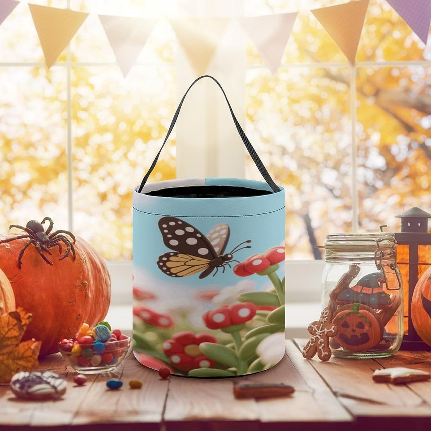 White - Dotted Butterfly Halloween Tote Treat Bag for Trick Or Treat image 5