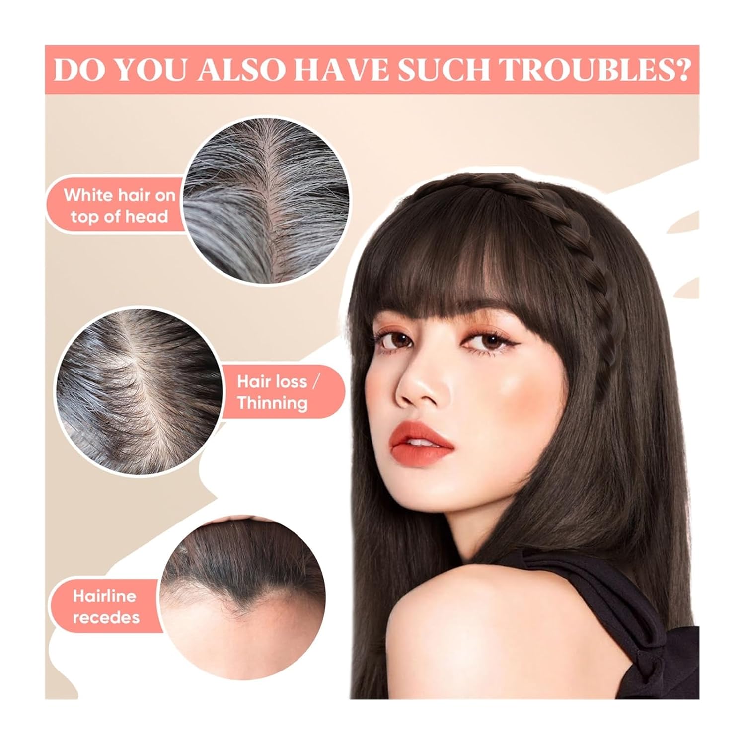 Bangs Synthetic Headband Bangs Extension Fake Hair Blunt Fringe with Long Sides for Women Natural False Black Brown Blonde Bang Bangs Hair Clip(Color:60)