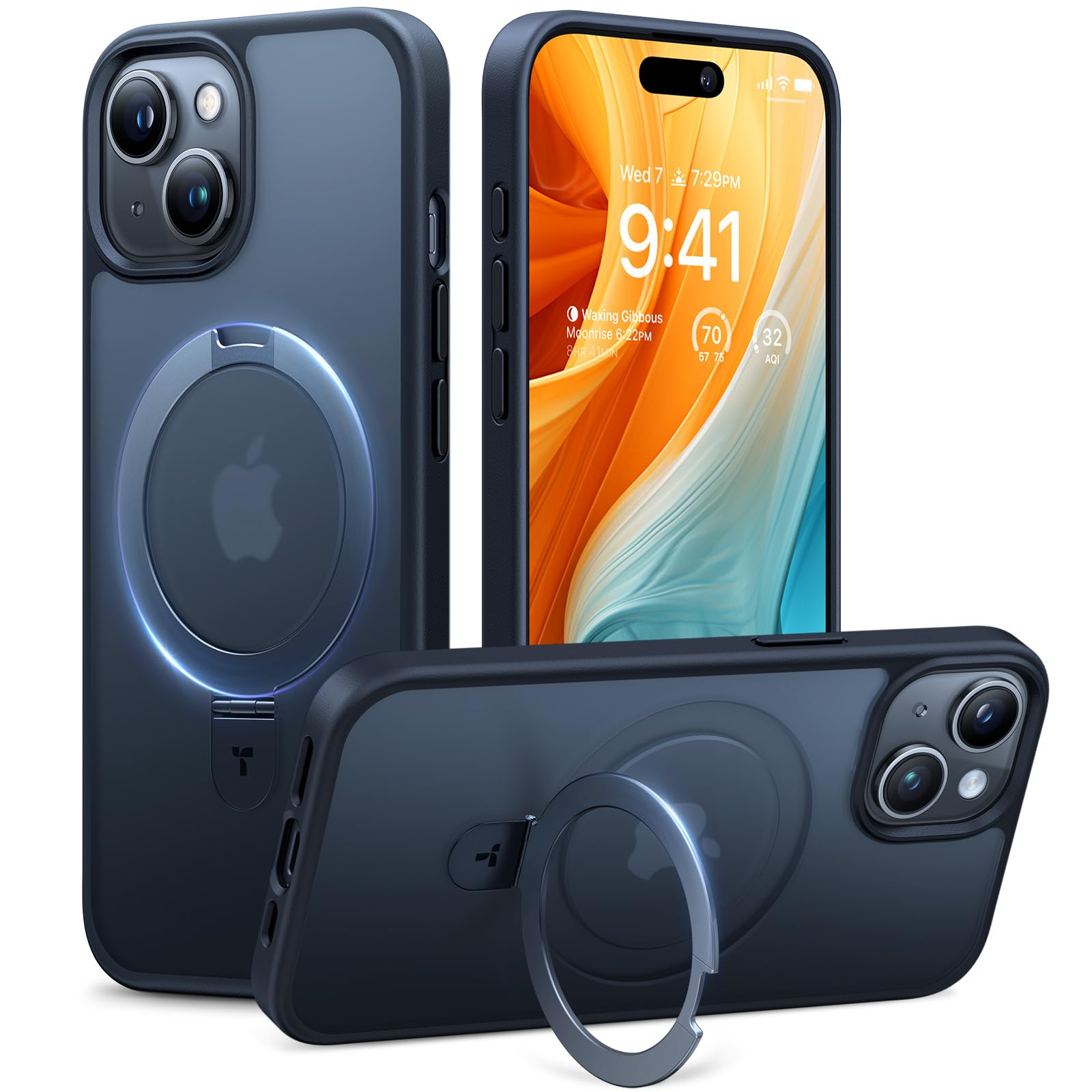 TORRAS Magnetic Kickstand for iPhone 15, 14, 13, & 16e Case [Fit for MagSafe][Sturdy & Versatile Stand] Military-Grade Shockproof Translucent Slim