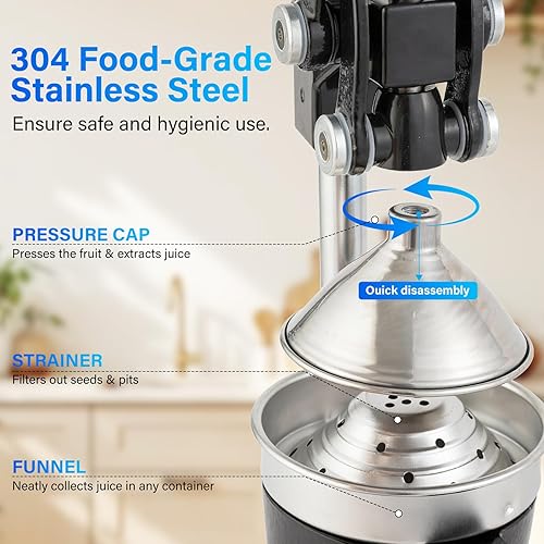 Miniatura 6 de Prensa manual de exprimidor de cítricos de hierro fundido resistente, exprimidor de acero inoxidable de grado comercial para