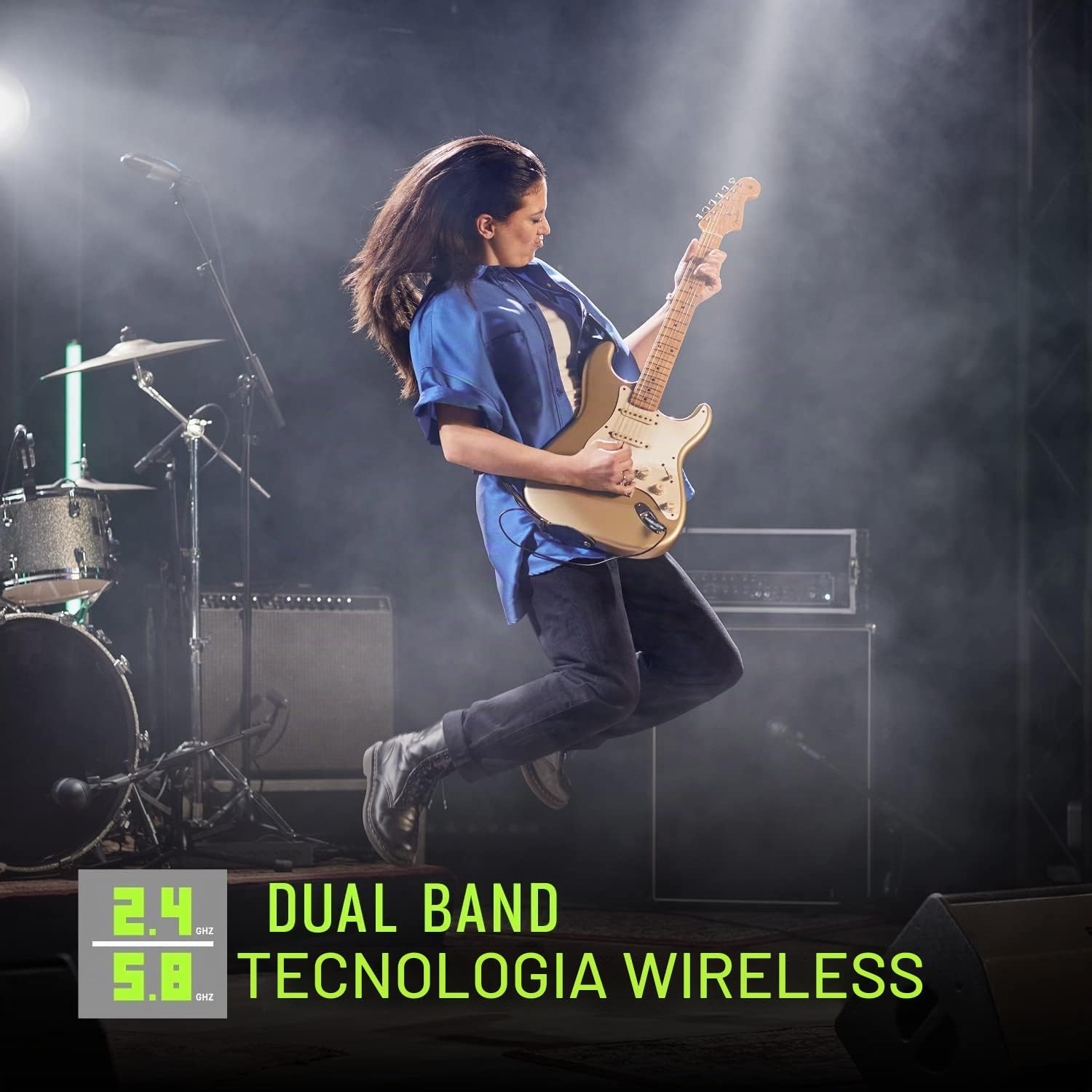 Shure GLXD16+ Dual Band Pro Digital Wireless System - Perfetto per chitarra e basso - Durata della batteria 12 ore, portata 30,5 m | Include cavo WA305 Premium per chitarra con jack da 6,35 mm e