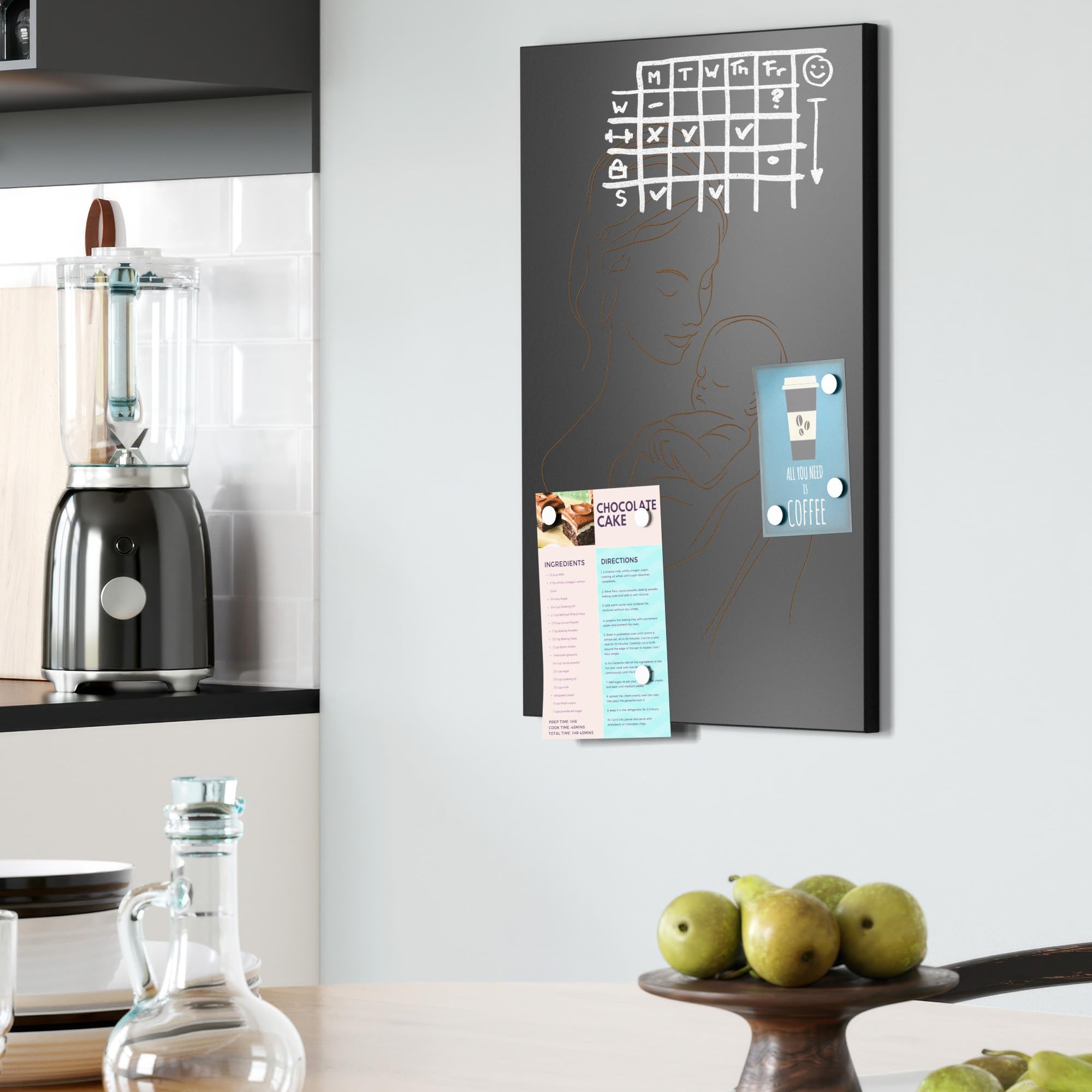 DEQORI Magnetische Kreidetafel mit UV-Druck | Motiv Zärtliche Linien | Design rechteckig 40x60 cm | Kreide Metalltafel beschreibbar – Wanddeko für Küche, Flur, Kinderzimmer & Büro