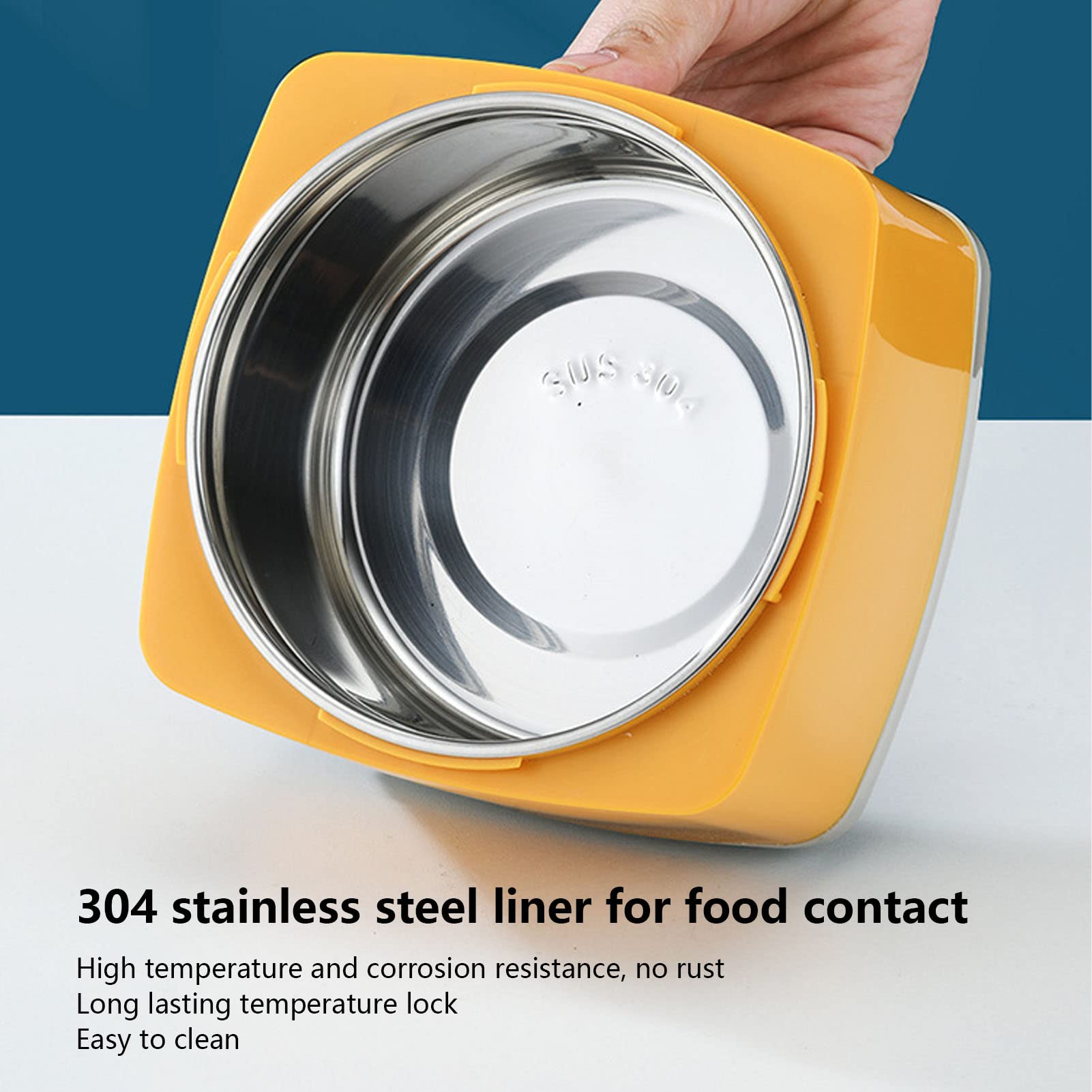 Lunch Box sottovuoto in acciaio inossidabile 304 a prova di perdite, contenitore termico per alimenti Box, di grande capacità, per picnic, scuola, ufficio, cera d'api gialla (Doppio strato 1,8 L)
