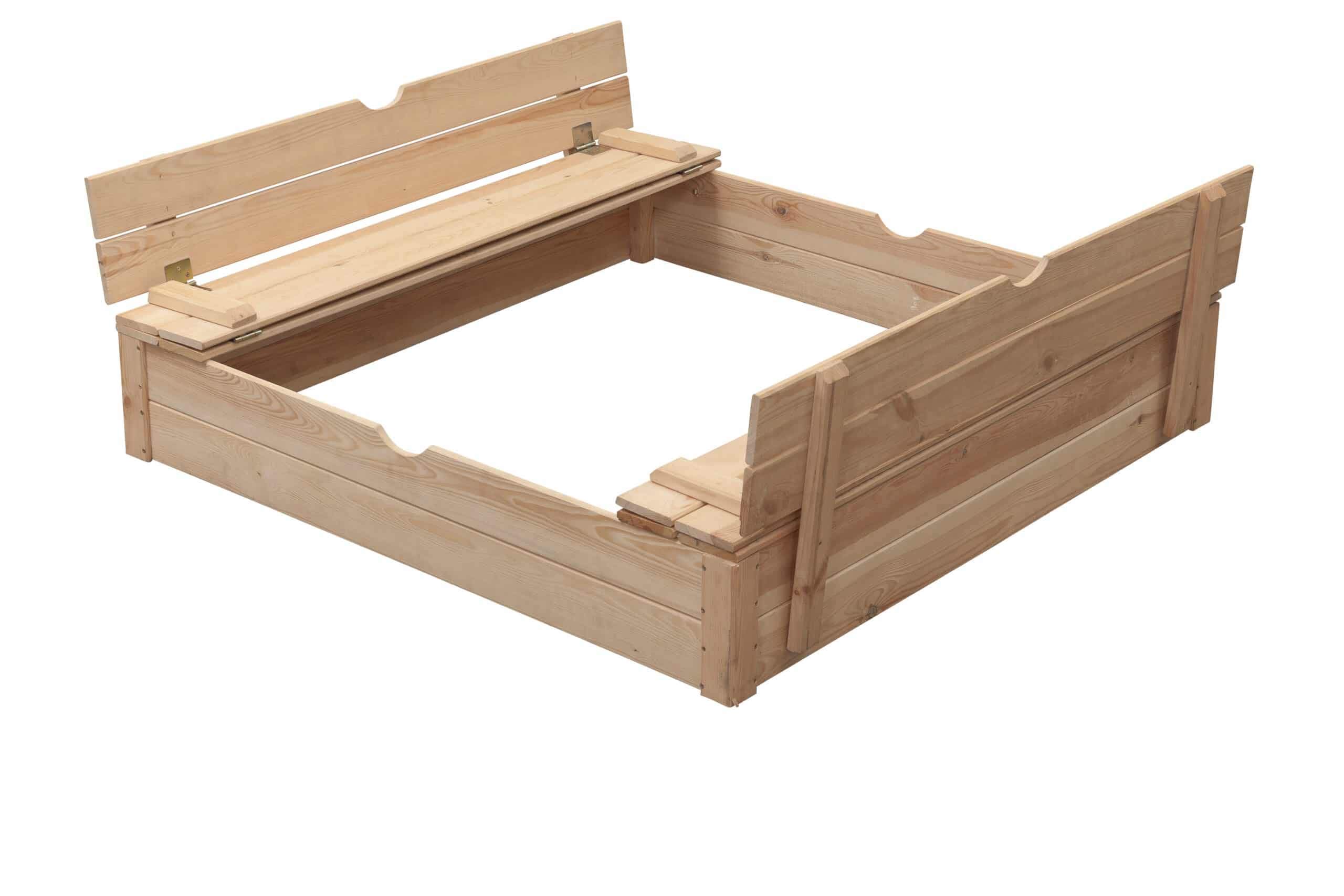 Bac à sable en bois Robert Blank grand (SwingKing) pour l'extérieur dans le jardin | Avec 2 bancs et couvercle | Bois FSC