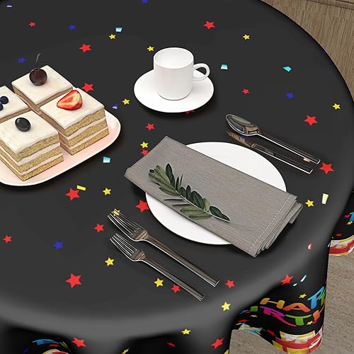 Miniatura 5 de Kawani Mantel redondo de feliz cumpleaños de 60 pulgadas, colorido y vibrante, impermeable, resistente al agua, para cumpleaños, hogar, fiesta,