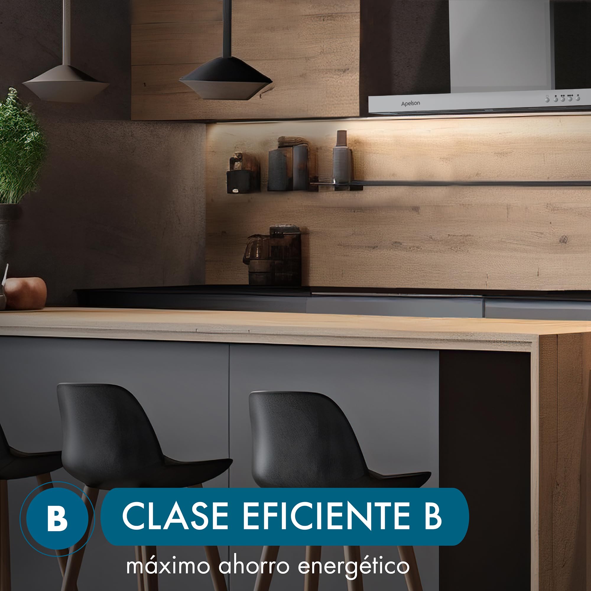Apelson Campana extractora Cocina TALIA 601 X/A, 3 Niveles, Control Mecánico, Capacidad 301 m3/h, Silenciosa 60 dB, LED, Filtros Lavables, Consumo 67W Acero Inox