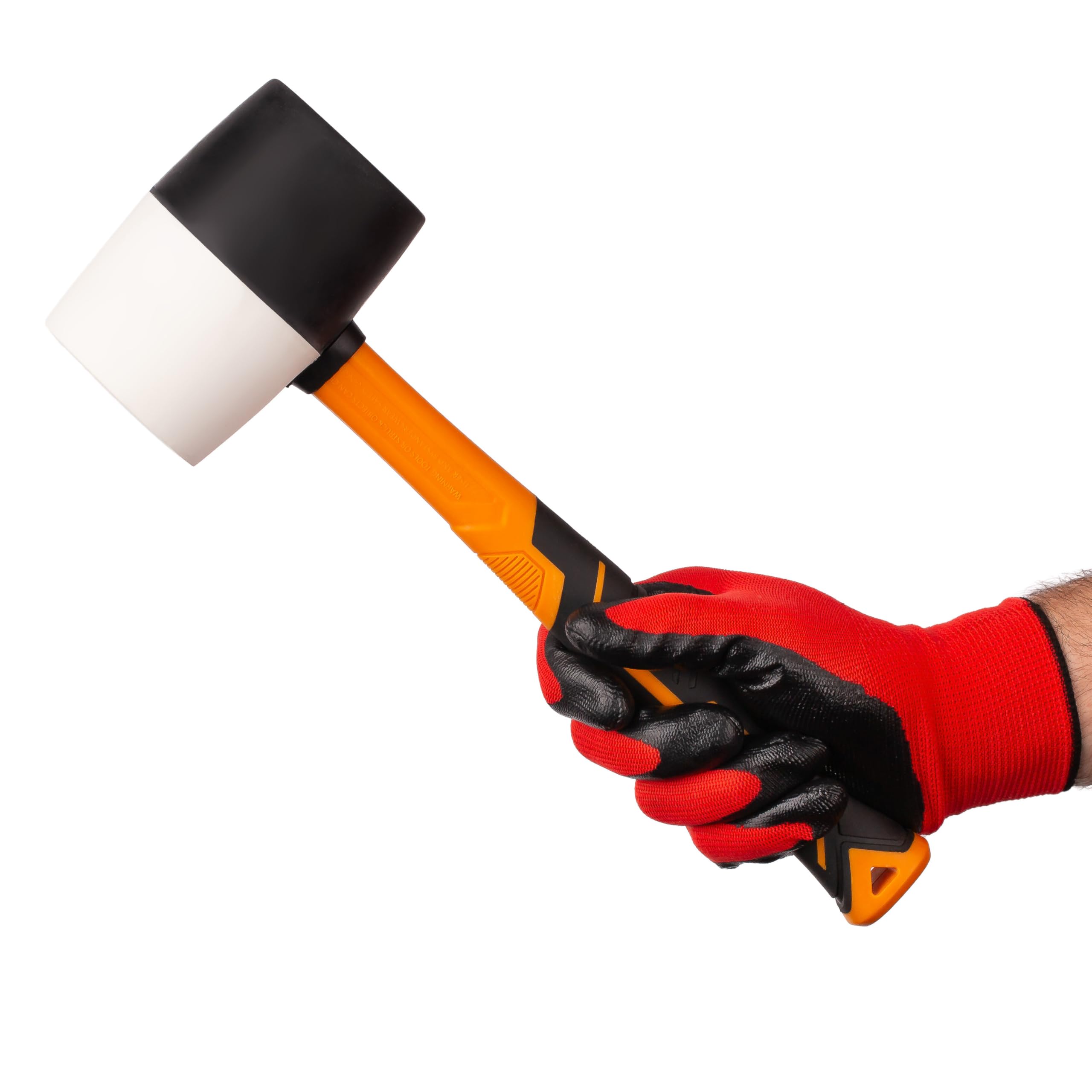 MIVOS Martello in gomma 900 g (32 oz) – Ø 70 mm – Bianco Nero – Martello con manico in fibra di vetro antiscivolo – Martello di montaggio a doppia testa – Martello per pavimentazione con teste morbide