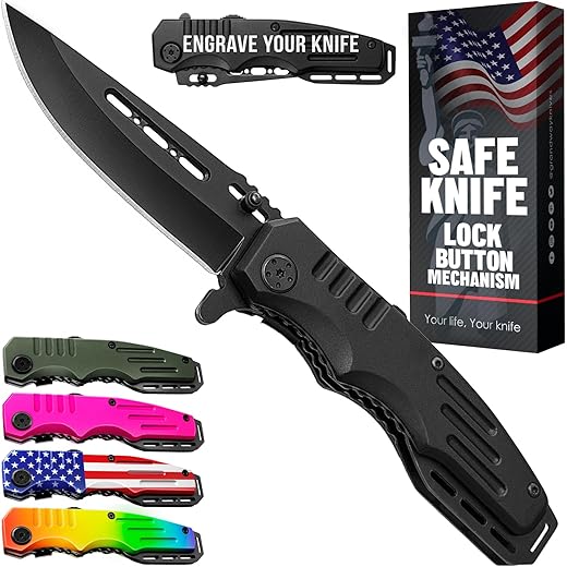Spring Assisted Knife - Pocket Folding Knife - Military Style - Boy Scouts Knife - Tactical Knife - Good for Camping Hunting Survival Indoor and Outdoor Activities Mens Gift 6681