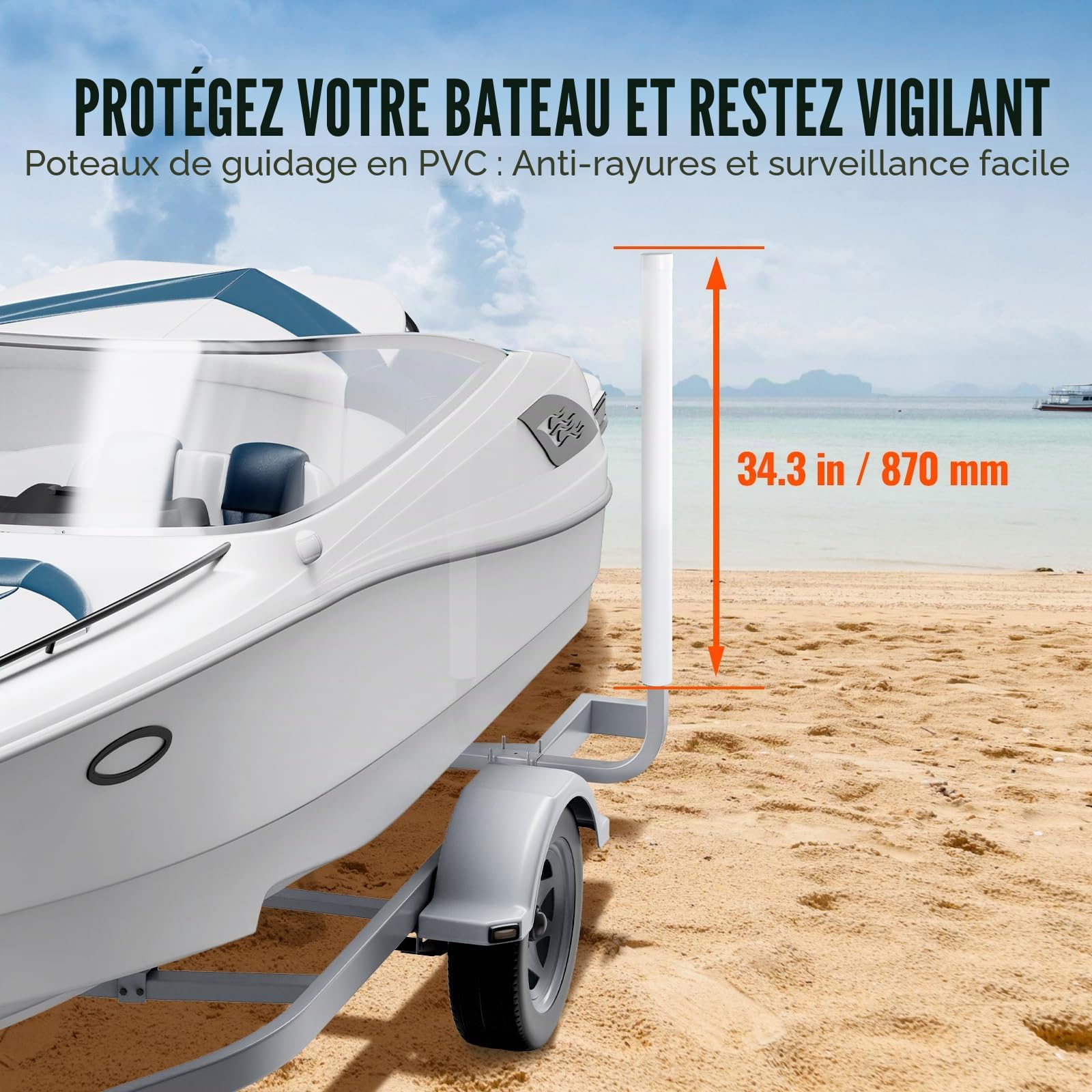 VEVOR Guide de remorque de Bateau, bâtons de Guidage réglables de 52,1 cm, 2 Guides de remorque en Acier galvanisé antirouille pour Bateau de Ski, Bateau de pêche ou remorque à Voile 2024