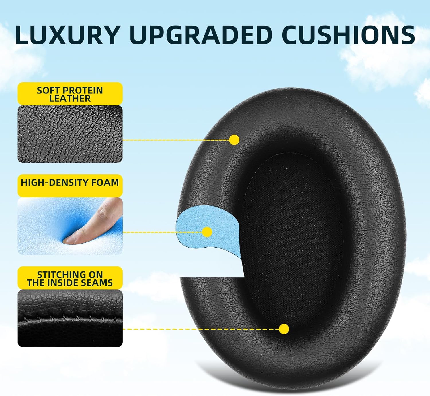Replacement Earpads for Sony WH-1000XM4 (WH1000XM4) Headphones, Ear Pads Cushions with Noise Isolation Foam, Added Thickness, Without Affecting Sensor(Black)