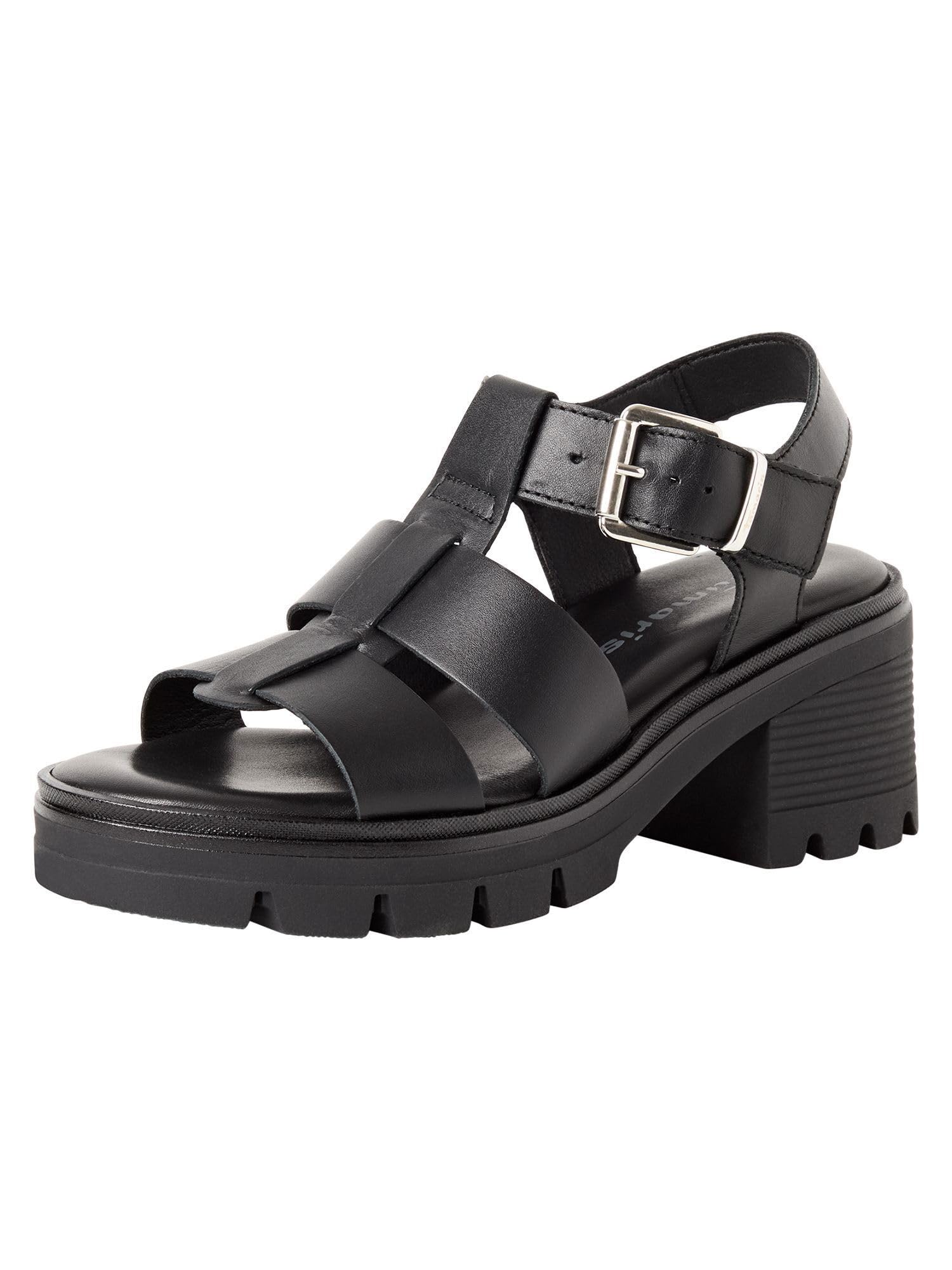 Tamaris Women’s sandal with block heel leather black 7.5 UK