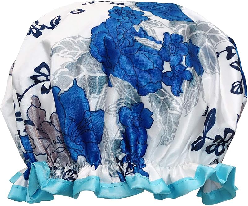 Touca de banho reutilizável allydrew para cabelos longos, estampa floral azul