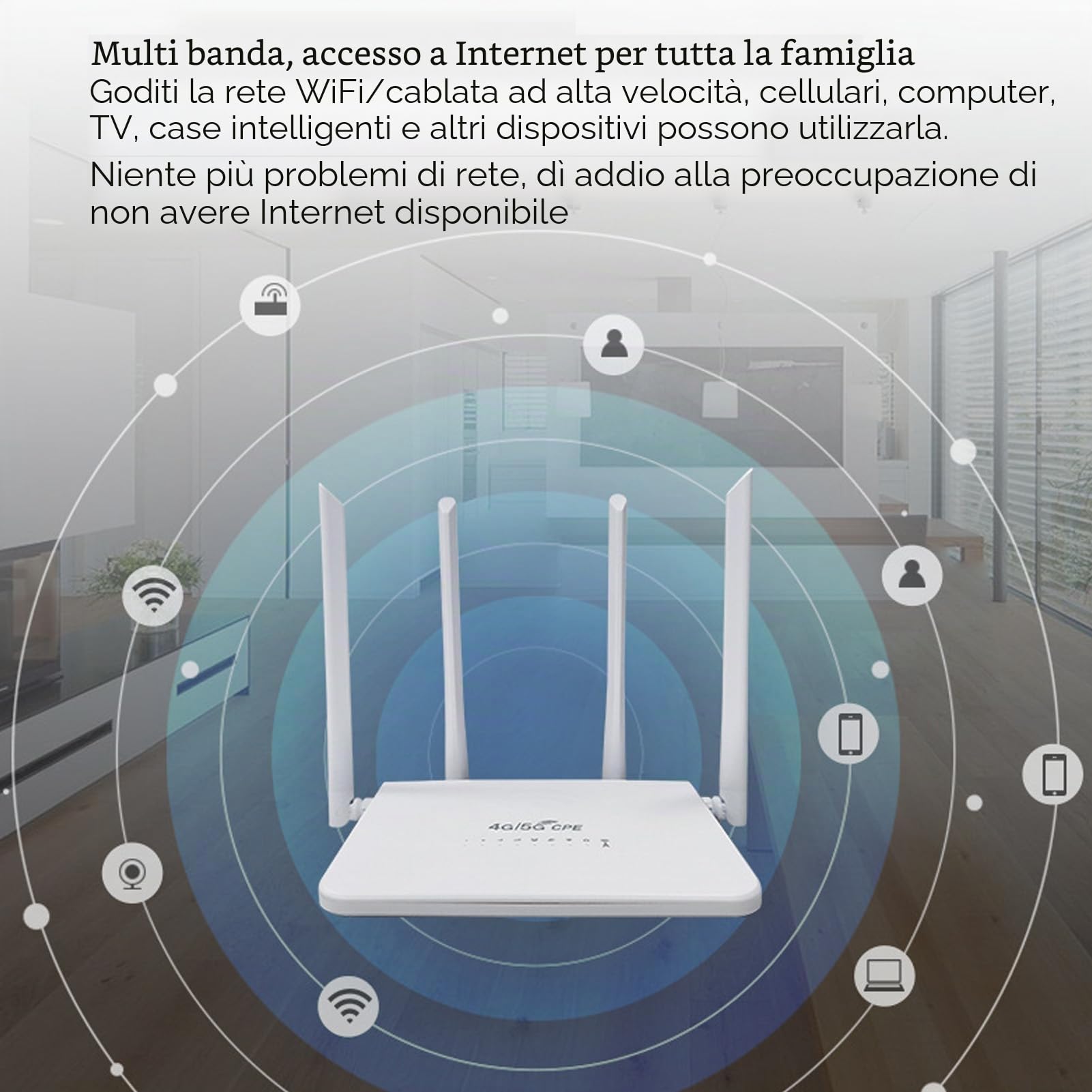 Router Wi-Fi 4G, Modem Router 4G LTE, con Slot per Scheda SIM, Trasmissione Wi-Fi 2.4G a 300Mbps, Fino a 20 Dispositivi, con 4 Antenne Ad Alto Guadagno (5Dbi), per L'Europa