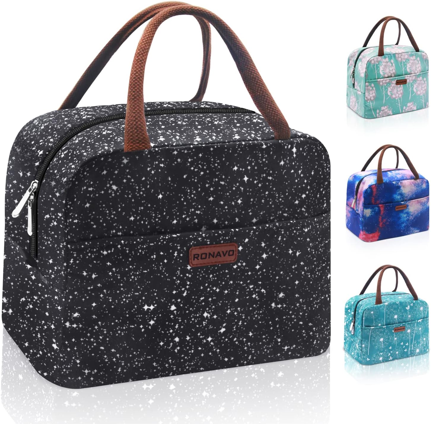 Womens Lunch Bags-Lunchbox for Work & Travel Lunch Bag,Soft Sided Coolers Insulated Bags Larger Capacity by RONAVO (Black Starry)