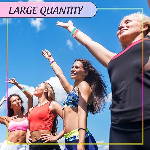 Miniatura 6 de Shappy 50 pulseras de goma a granel, pulseras de goma en blanco neón a granel para adultos, muñequera de silicona de color liso para concientización