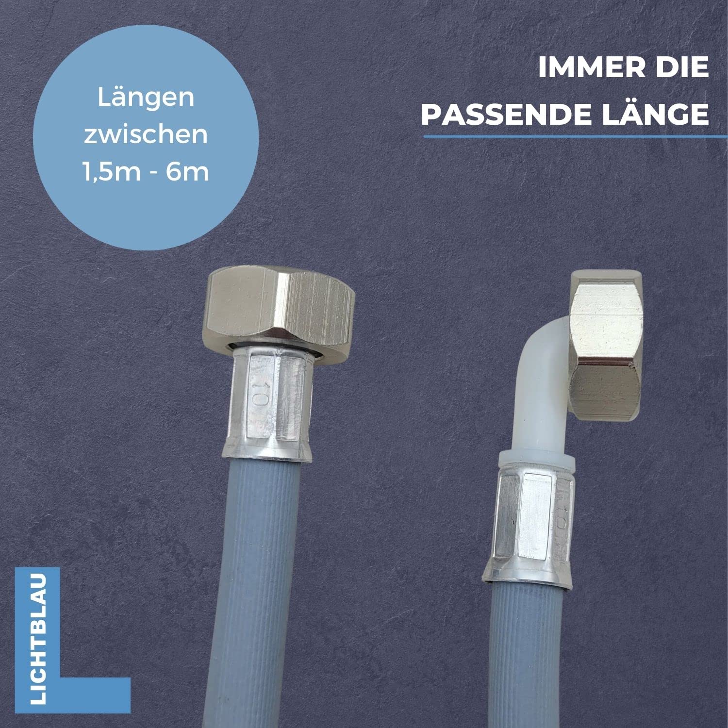 LICHTBLAU Zulaufschlauch | 6m 3/4 Zoll | Metallgewinde | Für Waschmaschine & Spülmaschine mit Winkelanschluss, Dichtung und Kaltwasseranschluss
