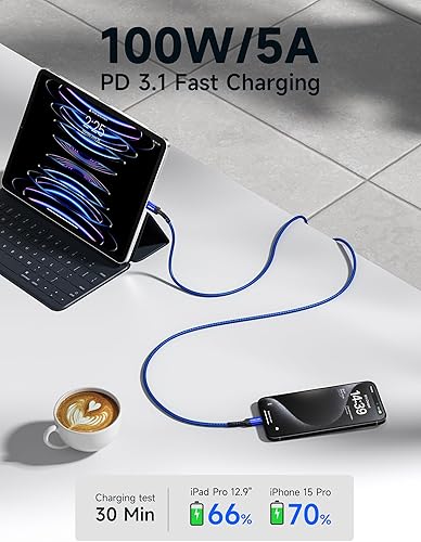 Vista 23 de JSAUX Cable USB C a USB C de 100 W para iPhone 17, cable de carga USBC tipo C 5A de carga rápida compatible con iPhone 17 Air 16 15 Pro Max Samsung