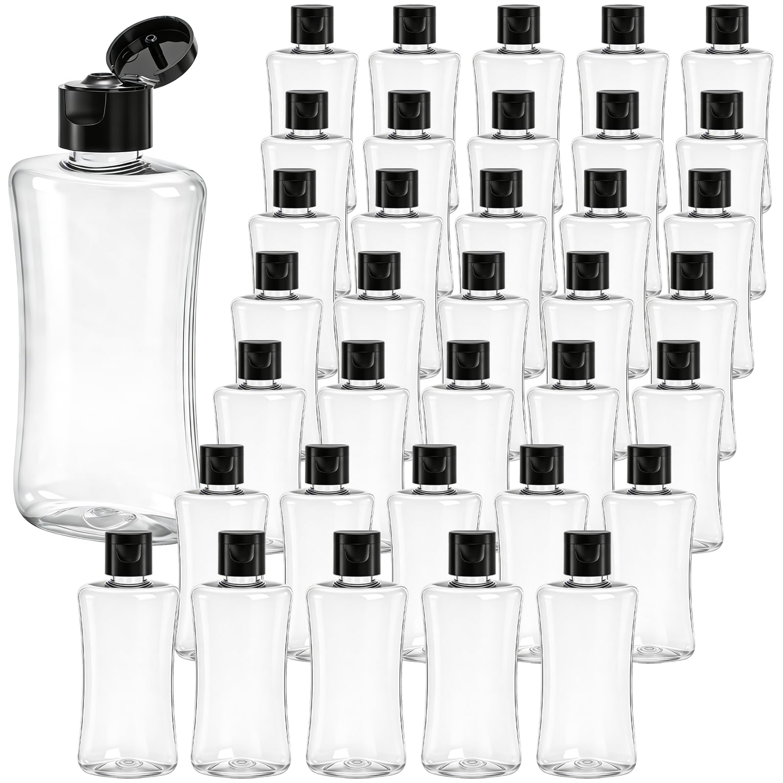 ELFULLY 40 Pack 3.4 oz Travel Bottles with Flip Cap, Empty Plastic Travel Size Container for Toiletries, Leak Proof Squeeze Bottle, Clear Refillable