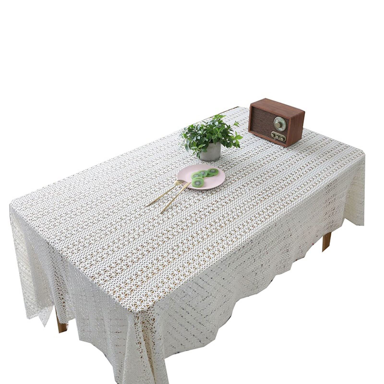 JINGYAN Tablecloths Knitted Lace Tablecloth Home Decorative Rectangle Table Cover White Crochet Hollow Coffee For Living Room Cloth Mat(150x250cm)